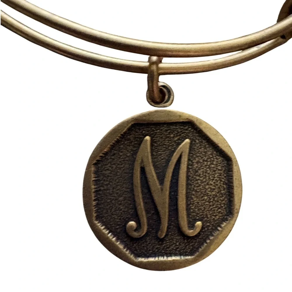 Alex and Ani Initial M Charm Bangle Bracelet Rafaelian Gold Finish Adjustable